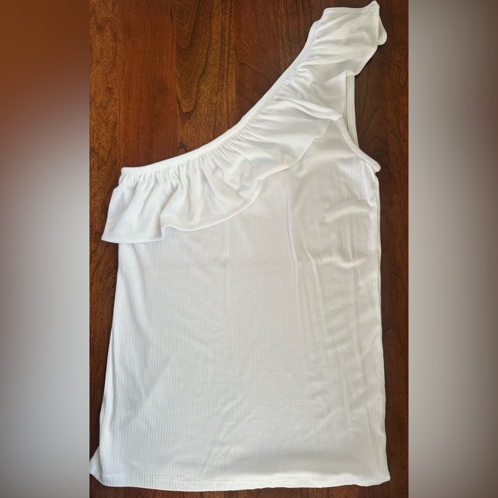 NWNT, Loft Women's Ruffle Ribbed One Shoulder Tank Top, Size Small
